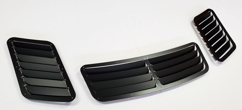 BMW E36 hood vents, center and side louvers, angled view