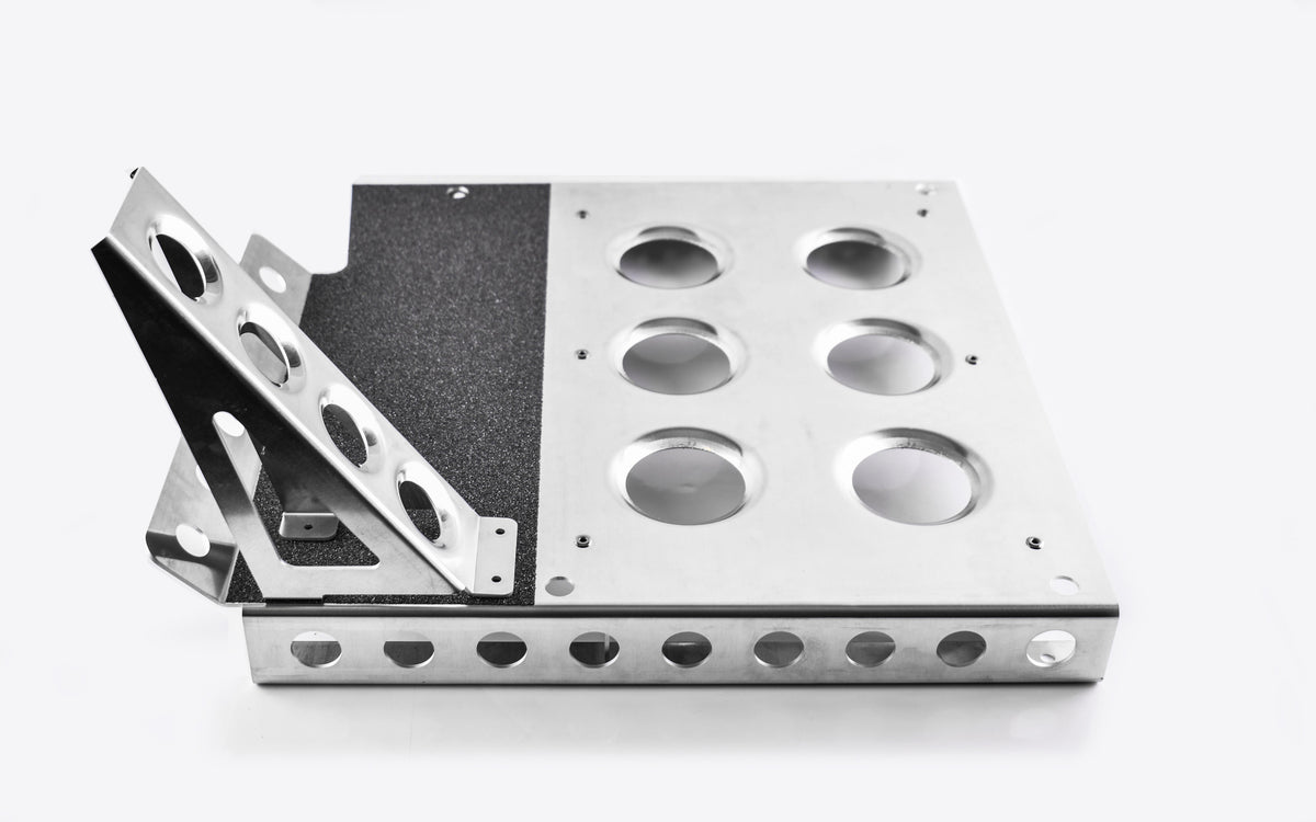 BMW E36 floor pan heel plate and dead pedal kit, front view